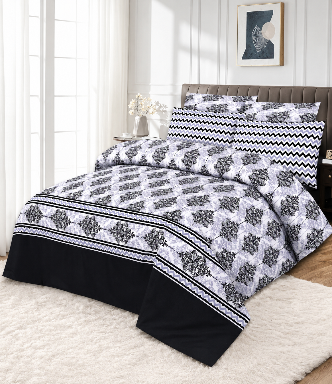 Black white 3pccotton bedsheet