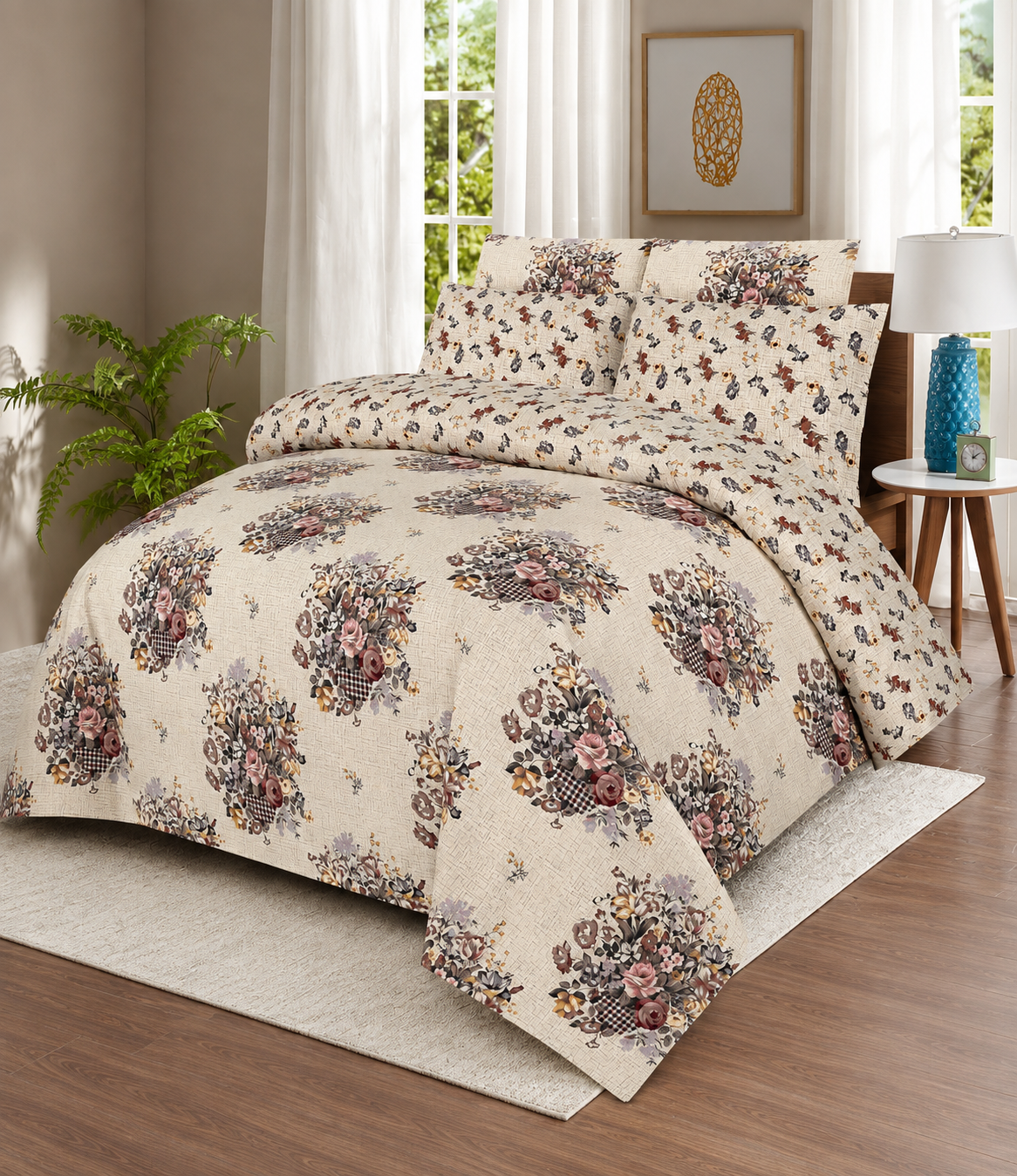 Brown flover 3pc cotton bedsheet