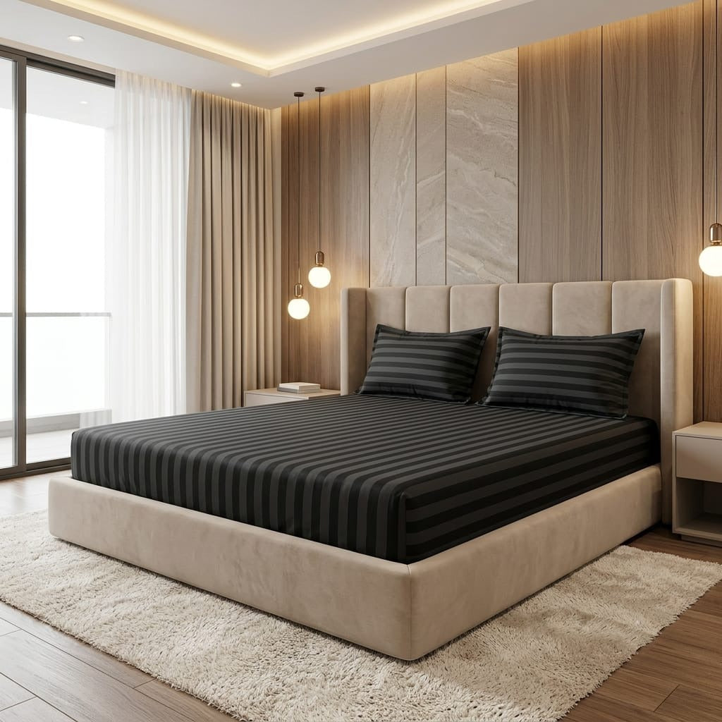 Premium black Stripe Bedsheet Set