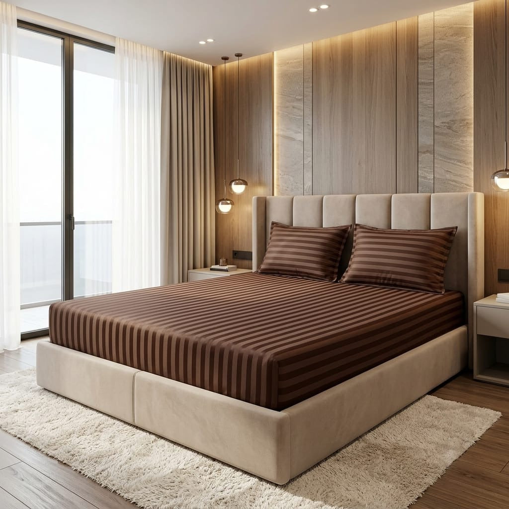 Premium brown Stripe Bedsheet Set