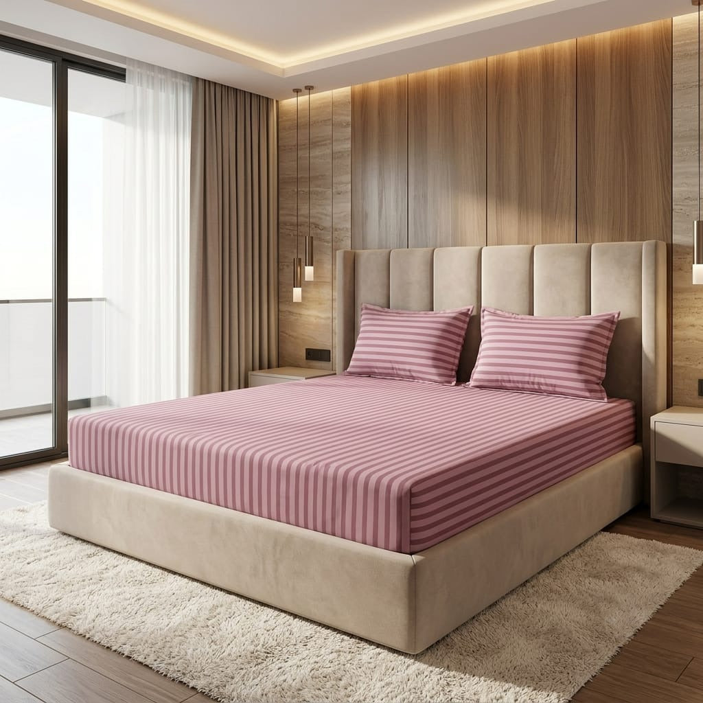 Premium Mauve Pink Stripe Bedsheet Set