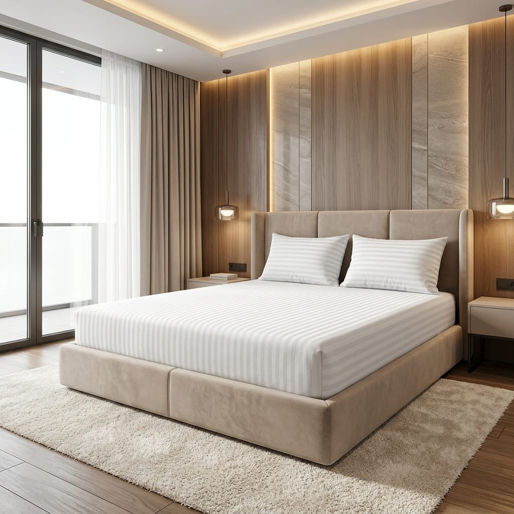 Premium white  Stripe Bedsheet Set