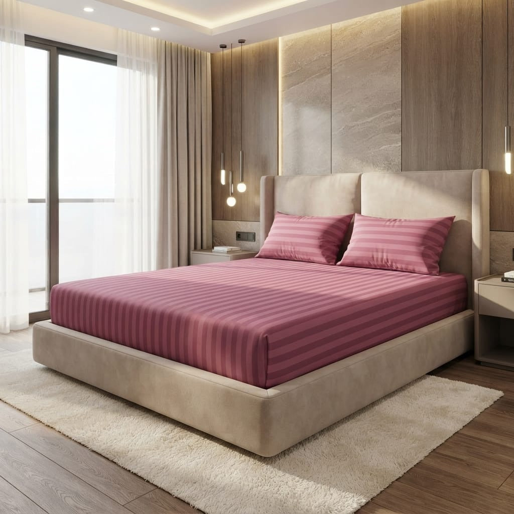 Premium Dark Berry Stripe Bedsheet Set