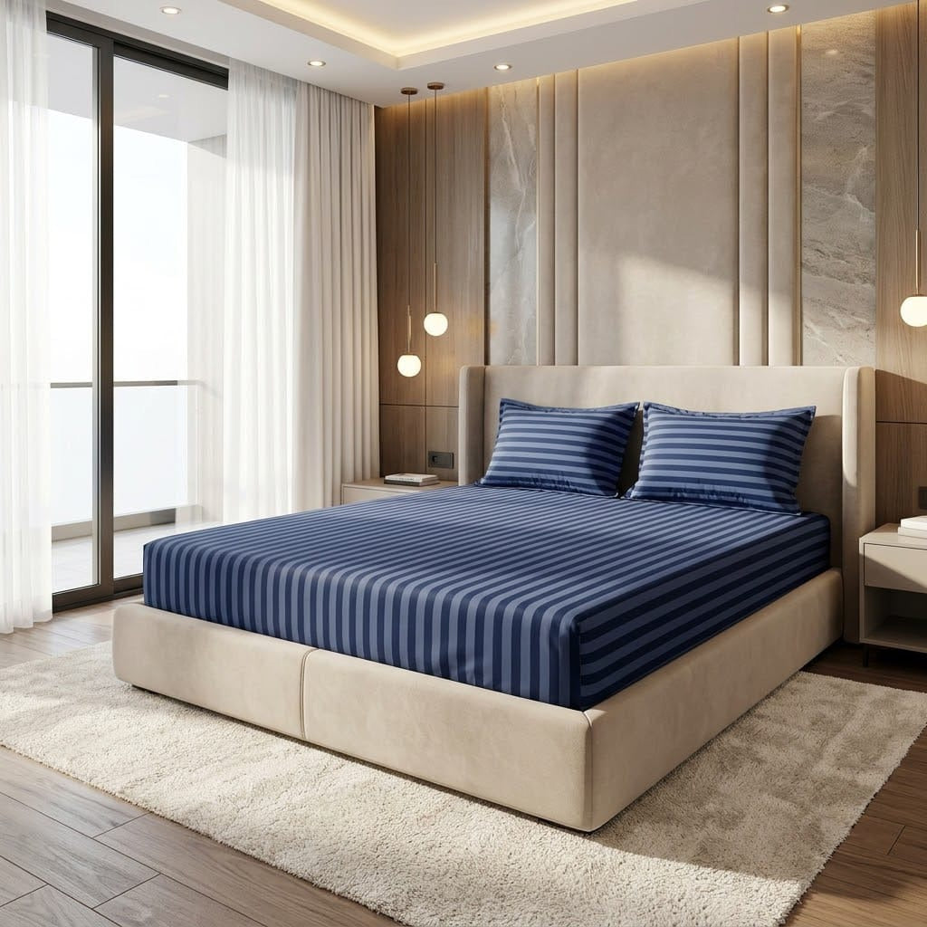 Premium blue  Stripe Bedsheet Set