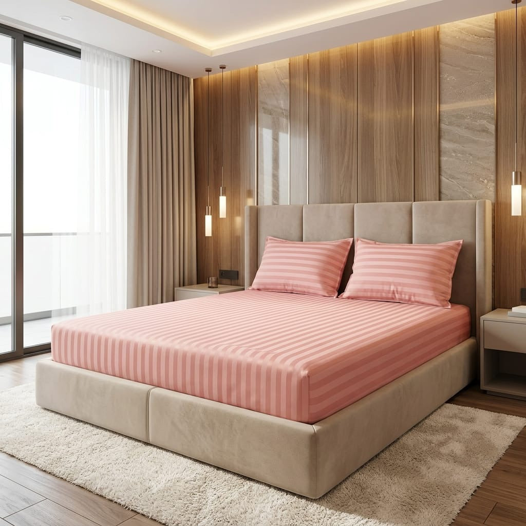 Premium pink Stripe Bedsheet Set
